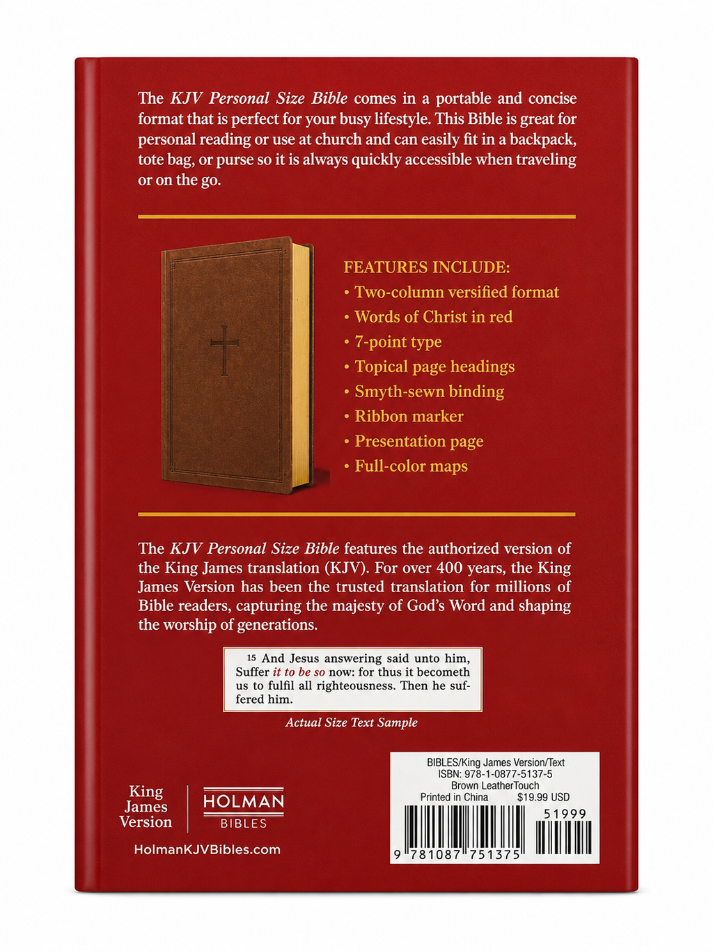 KJV Personal Size Bible – Brown LeatherTouch Holman Bible