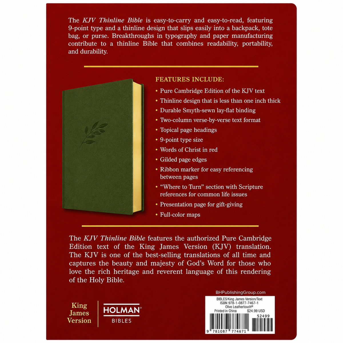 KJV Thinline Bible – Olive LeatherTouch  Holman Bible