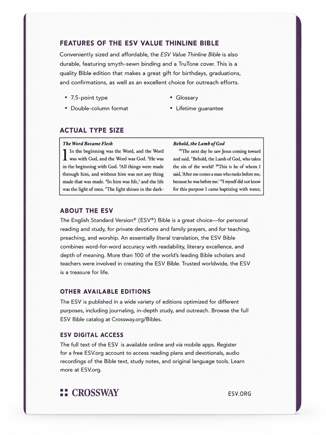 ESV Value Thinline Bible – TruTone Crossway