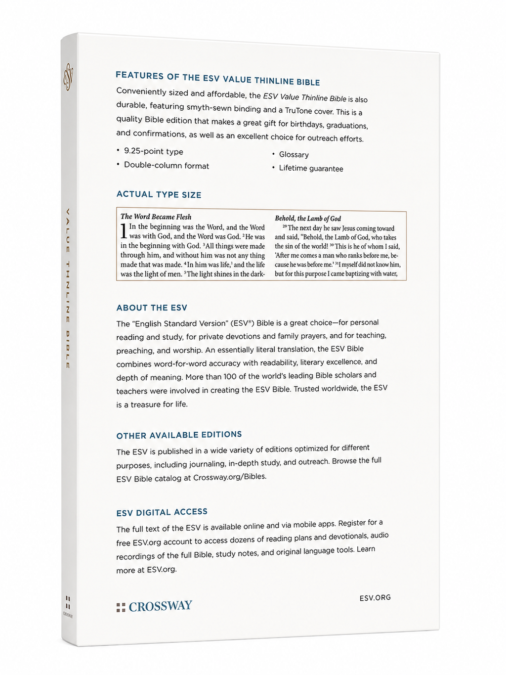 ESV Value Thinline Bible – Black TruTone Crossway