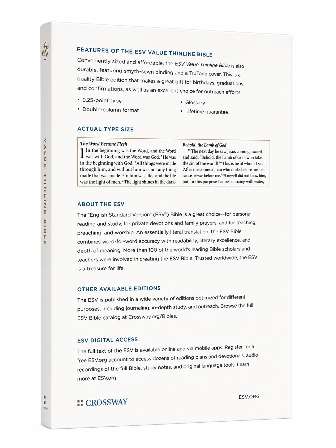 ESV Value Thinline Bible – Black TruTone Crossway