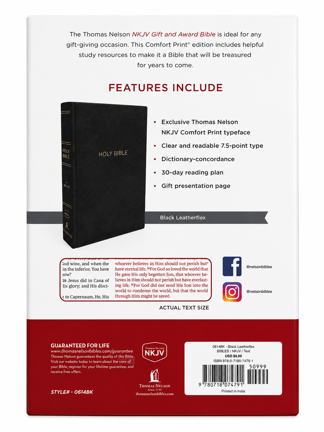 NKJV Gift &amp; Award Bible – Black Leather Thomas Nelson