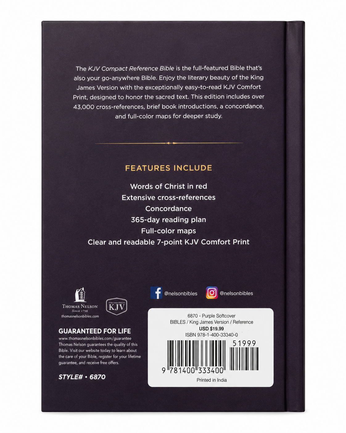 KJV Compact Reference Bible – Purple Softcover Thomas Nelson