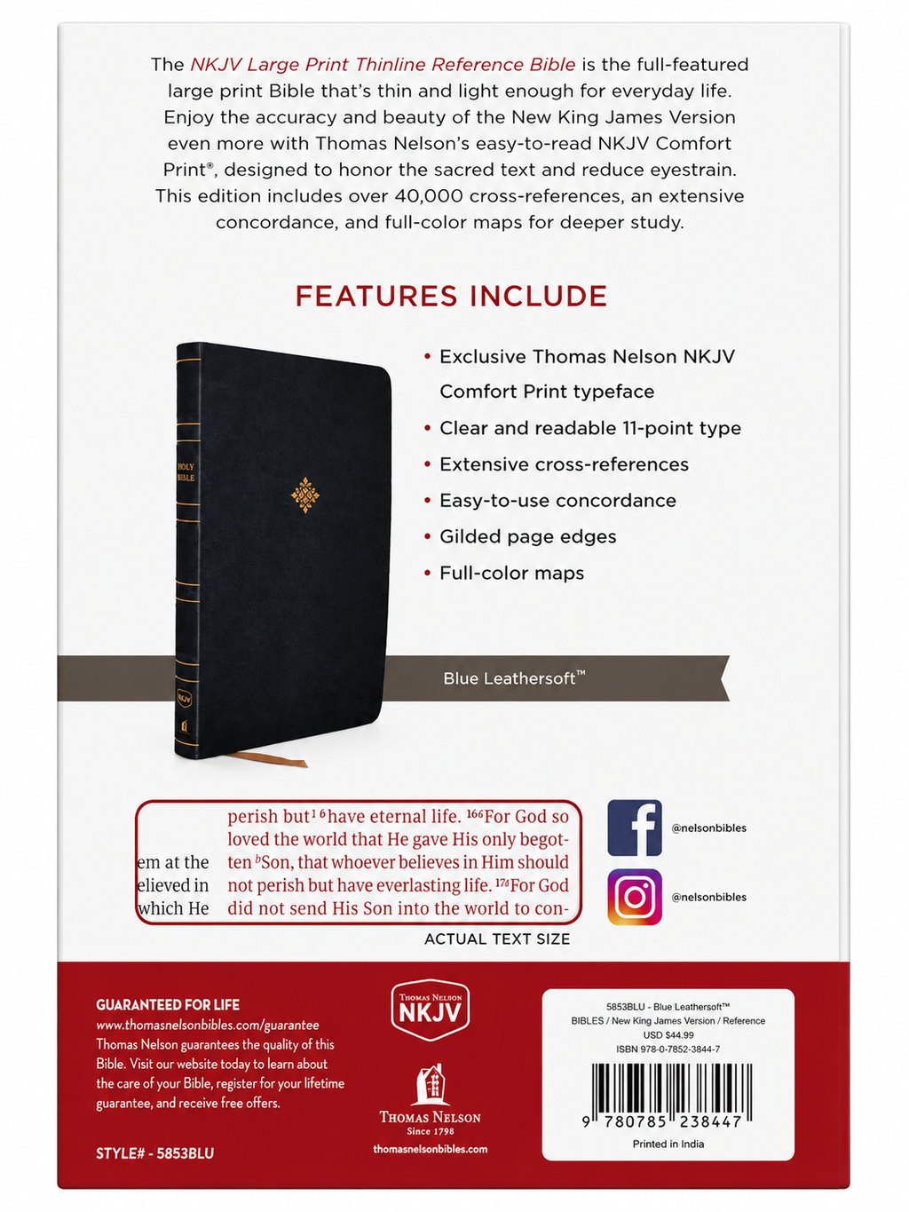 NKJV Large Print Thinline Reference Bible – Blue Leathersoft  Thomas Nelson