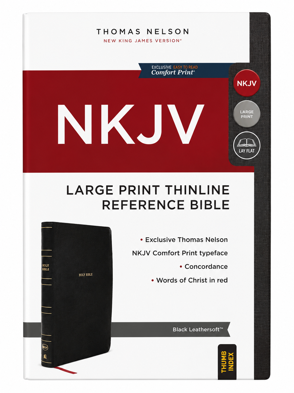 NKJV Large Print Thinline Reference Bible – Black Leathersoft Thomas Nelson